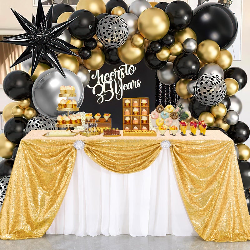 B.Cool B-COOL Gold Rectangle Sequin Tablecloth 90x156-Inch Sparkly Wedding Tablecloth Long Glitter Table Overlays for Event Party Banquet - Image 2